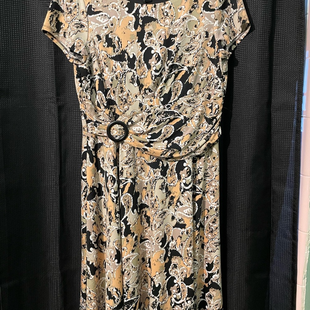 PERCEPTIONS Women's Short Sleeve Elegant Paisley Print Dress Sz L NWOT